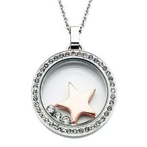    tone Stainless Steel Glass and Crystal Star Charm Necklace Jewelry