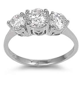 STERLING SILVER 925 3 STONE ROUND CZ ENGAGEMENT PROMISE WEDDING RING 