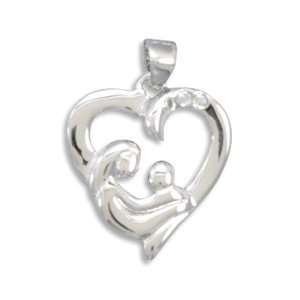   22mm X 16mm Mother and Child Heart With 1mm Clear CZs Charm Jewelry