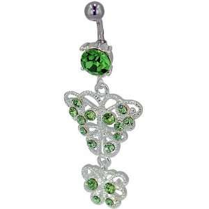 Belly Navel Ring Green Dangle Mother Daughter Butterfly Spring Fashion 