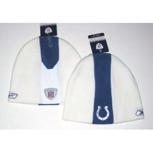   NFL Reebok Authentic Sideline White & Blue Skunk Stripe Knit Beanie