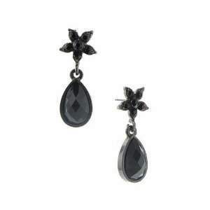  Obsidian Night Flower Post Black Drop Earrings 1928 