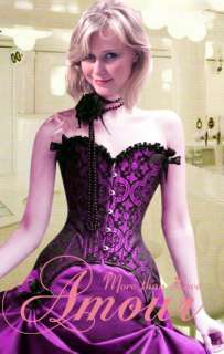 Sexy Gothic Purple Victorian Satin Corset Dress 3PCS XL  