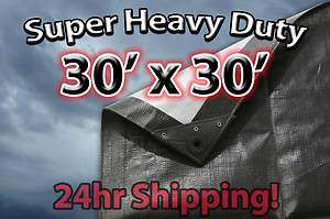 BLACK SILVER SUPER HEAVY UV BLOCKER TARP 30X30 TARPS CANOPY BOAT COVER 