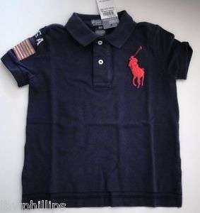 NWT Ralph Lauren Boys Short Sleeved USA Big Pony Navy Red Mesh Polo Sz 