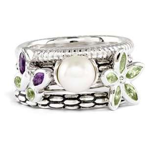   Silver Stackable Expressions Pearl Serenity Ring Set Size 8 Jewelry