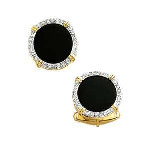   14k Gold and Diamond Onyx Round Cufflinks Solid 14k Gold Jewelry