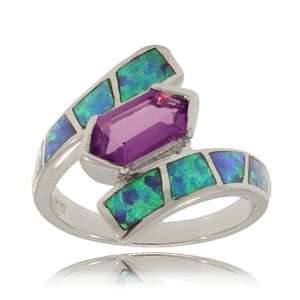  Opal Inlay Ring w/ CZ   Bypass Band in Sterling Silver 