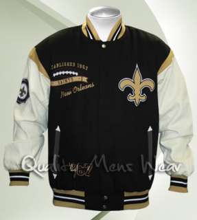 New Orleans Saints Varsity Twill Cotton Black Tan Canvas Jacket Medium 