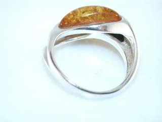 CONTEMPORARY MODERNIST AMBER CAB STERLING SILVER RING  