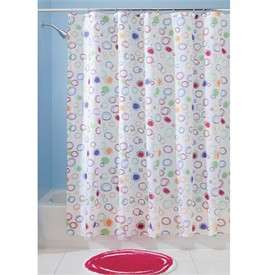 NEW InterDesign # 37520 Doodle Circles Fabric Shower Bath Curtain 