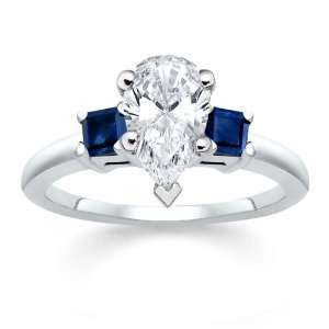   PEAR DIAMOND W PRINCESS BLUE SAPPHIRE RING 18K Samuel David Jewelry