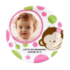  Pink Mod Monkey Personalized Dinner Plates (8) Toys 