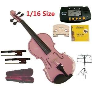 Merano 1/16 Size Pink Violin with Case and Bow+Extra Set of String 