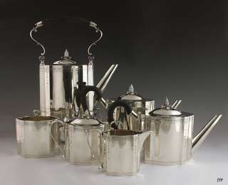 18TH CENTURY STYLE 6pc STERLING SILVER FLUTED TEA SET  