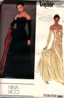 Vogue Paris Original Sewing Pattern 2604 Strapless Evening Dress Nina 