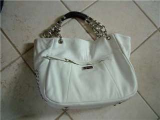 SHARIF Pebble Leather Studded Handbag/Art Handle White  