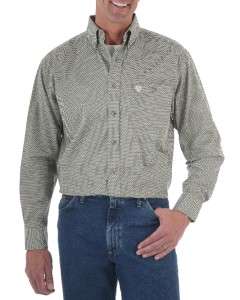   Wrangler George Strait Olive Printed Poplin Long Sleeve Shirt MGS421M