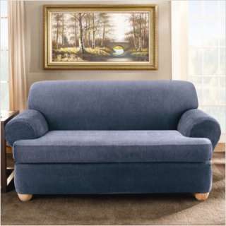 Sure Fit Stretch Stripe 2 Piece Loveseat Slipcover Navy (T Cushion 