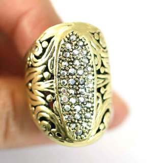 r7839 Size 9 Cool Bronze Copper Carved Diamante CZ Sphere Ring Fashion 