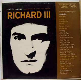 LAURENCE OLIVIER shakespeare richard iii LP VG+ 1s5s  