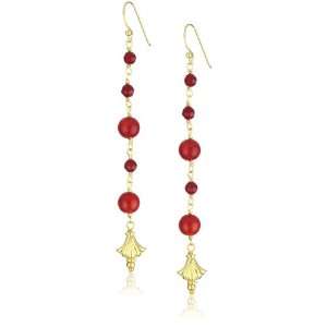    Karen London Crimson Red Coral Gold Fan Earrings Jewelry