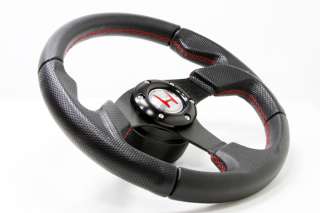 Red Stitch Leather Steering Wheel+HUB+Silver Button Honda Civic 