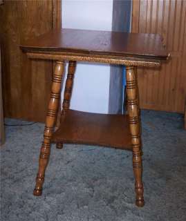 Oak Carved 2 Tier Parlor Table Center Table carved apron  