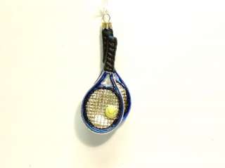 Tennis Racquet with Tennis Ball Glass Christmas Ornament  