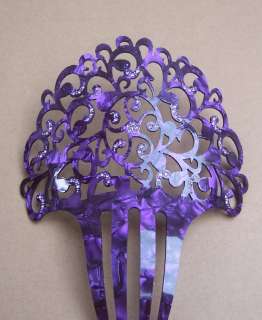 Spanish hair comb, mantilla peineta style purple with rhinestone trim 