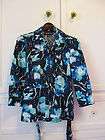 JONES NEW YORK NAVY/WHITE/TEAL ABSTRACT FLORAL BUTTON D