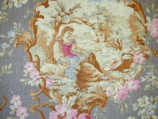 French Designer Linen Cameo Lilac Toile Curtain Fabric  