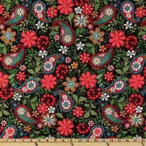  44 Wide Serafina Paisley Floral Black Fabric By The Yard 