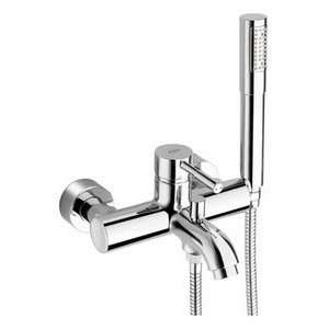   Faucet With Hand Shower Attached To Body With White Oak Handle Chrome