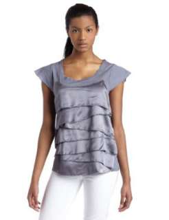  Calvin Klein Jeans Womens Ruffled Silk Top Clothing