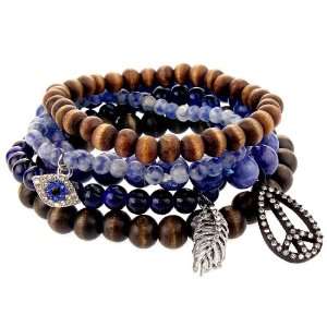   Charm Bracelets With Peace Symbol, Blue Evil Eye, And Feather Cha