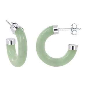   Green Jade 19mm Long Post Back Findings Open Hoop Earrings Jewelry