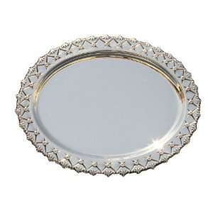  Silver Plated Small Oval Serving Dish with Argyle Pattern 