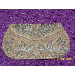  GORGEOUS Beige Pearl/Silver Beaded Evening Purse 