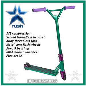Rush RS1 Pro Stunt / Freestyle Scooter   Green Purple with SCS 