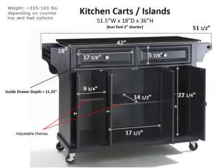 Kitchen Island Cart, Options for Top, Feet, and Cabinet  