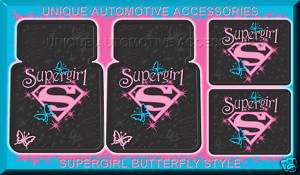 4PC SUPERGIRL BUTTERFLY FRONT REAR CAR FLOOR MATS  