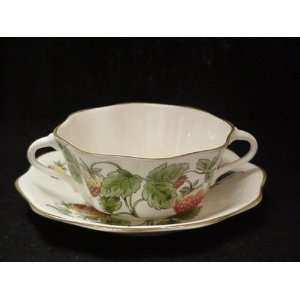  COALPORT CREAM SOUP/SAUCER STRAWBERRY 