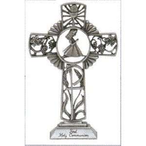  First Communion Girl   5 1/2 Pewter Standing Cross 