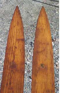 OLD Wooden Skis POINTS 95 Skiis + POLES ANTIQUE BEAUTIFUL  