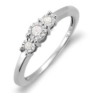 Sterling Silver Round Diamond Ladies Bridal Engagement Three Stone 