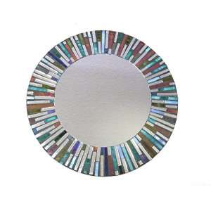 Round Colorful Mosaic Mirror with Sunburst Pattern   15.5 Inch 
