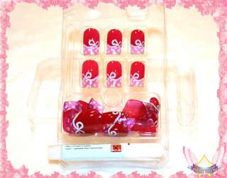 Starsire Pink & Red Acrylic Nails with White Bows +Glue  