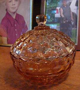 whitehall peach color covered candy dish Indiana glass covered glass 
