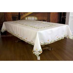  72 X 108 White Tablecloth Embroidered